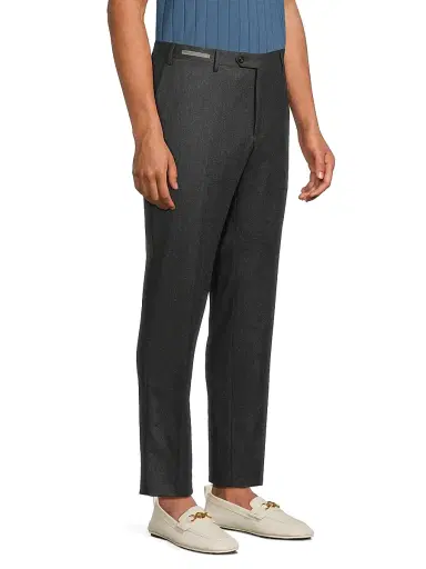 CORNELIANI Men's Wool Flannel Slim-Fit Trousers - Charcoal | Thumbnail 4 CORNELIANI Men's Wool Flannel Slim-Fit Trousers - Charcoal | Thumbnail 4