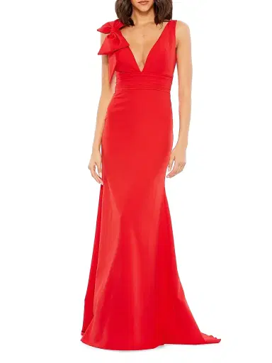Mac Duggal Women's Bow V-Neck A-Line Gown - Red - Size 16 | Thumbnail 1 Mac Duggal Women's Bow V-Neck A-Line Gown - Red - Size 16 | Thumbnail 1