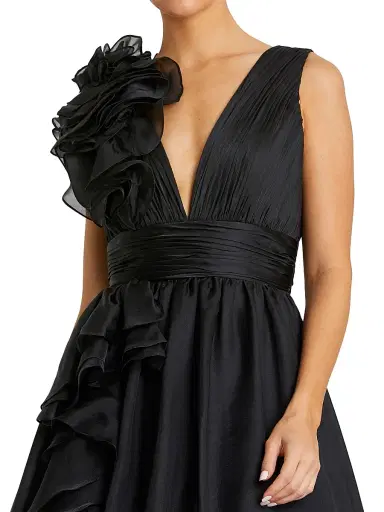 Mac Duggal Women's Ruffle Shoulder V-Neck Gown - Black - Size 16 | Thumbnail 3 Mac Duggal Women's Ruffle Shoulder V-Neck Gown - Black - Size 16 | Thumbnail 3