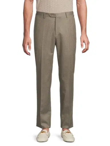 CORNELIANI Men's Wool Flannel Slim-Fit Trousers - Natural | Thumbnail 3 CORNELIANI Men's Wool Flannel Slim-Fit Trousers - Natural | Thumbnail 3