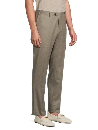 CORNELIANI Men's Wool Flannel Slim-Fit Trousers - Natural | Thumbnail 4 CORNELIANI Men's Wool Flannel Slim-Fit Trousers - Natural | Thumbnail 4