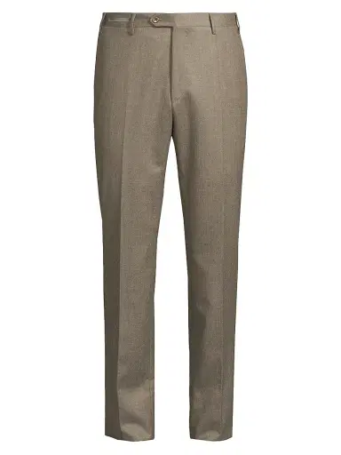 CORNELIANI Men's Wool Flannel Slim-Fit Trousers - Natural | Thumbnail 1 CORNELIANI Men's Wool Flannel Slim-Fit Trousers - Natural | Thumbnail 1