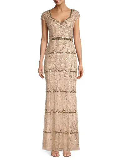 Mac Duggal Women's Embellished Cap Sleeve Gown - Beige - Size 16 | Thumbnail 3 Mac Duggal Women's Embellished Cap Sleeve Gown - Beige - Size 16 | Thumbnail 3