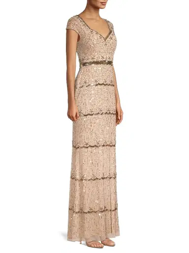 Mac Duggal Women's Embellished Cap Sleeve Gown - Beige - Size 16 | Thumbnail 4 Mac Duggal Women's Embellished Cap Sleeve Gown - Beige - Size 16 | Thumbnail 4