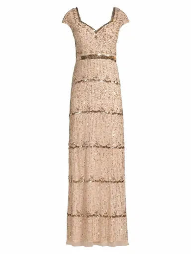 Mac Duggal Women's Embellished Cap Sleeve Gown - Beige - Size 16 | Thumbnail 1 Mac Duggal Women's Embellished Cap Sleeve Gown - Beige - Size 16 | Thumbnail 1