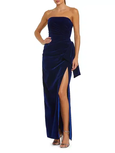Mac Duggal Women's Draped Velvet Strapless Bow Hip Gown - Cobalt - Size 16 | Thumbnail 1 Mac Duggal Women's Draped Velvet Strapless Bow Hip Gown - Cobalt - Size 16 | Thumbnail 1