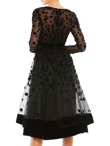 Mac Duggal Women's Floral Appliqué Tea Dress - Black - Size 16 | Thumbnail 4 Mac Duggal Women's Floral Appliqué Tea Dress - Black - Size 16 | Thumbnail 4