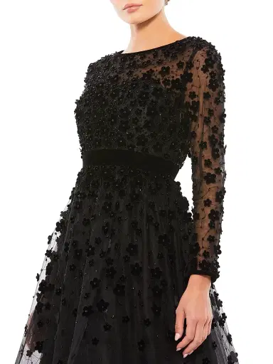 Mac Duggal Women's Floral Appliqué Tea Dress - Black - Size 16 | Thumbnail 5 Mac Duggal Women's Floral Appliqué Tea Dress - Black - Size 16 | Thumbnail 5