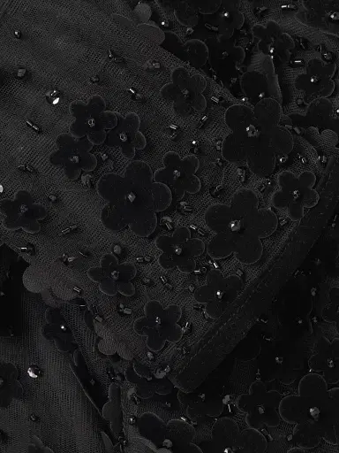 Mac Duggal Women's Floral Appliqué Tea Dress - Black - Size 16 | Thumbnail 7 Mac Duggal Women's Floral Appliqué Tea Dress - Black - Size 16 | Thumbnail 7