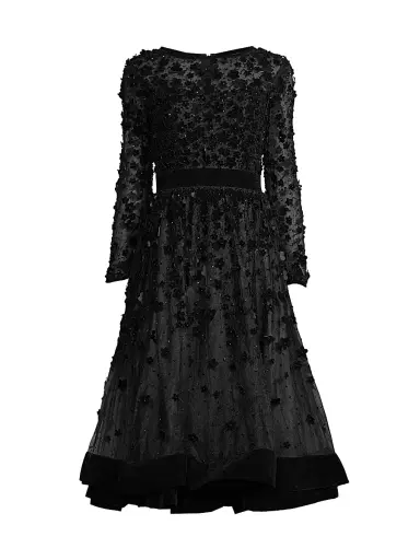 Mac Duggal Women's Floral Appliqué Tea Dress - Black - Size 16 | Thumbnail 1 Mac Duggal Women's Floral Appliqué Tea Dress - Black - Size 16 | Thumbnail 1