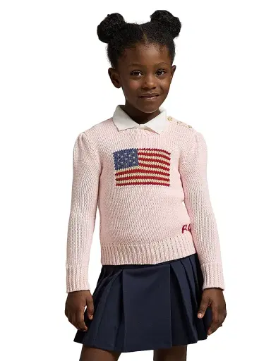 Polo Ralph Lauren Little Girl's & Girl's American Flag Sweater - Acacia Pink | Thumbnail 3 Polo Ralph Lauren Little Girl's & Girl's American Flag Sweater - Acacia Pink | Thumbnail 3