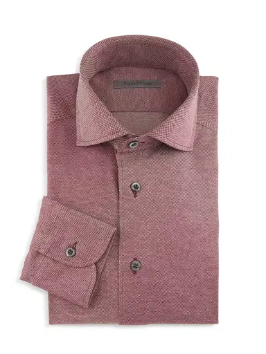 Corneliani Men's Cotton Pique Shirt - Rose | Thumbnail 1 Corneliani Men's Cotton Pique Shirt - Rose | Thumbnail 1
