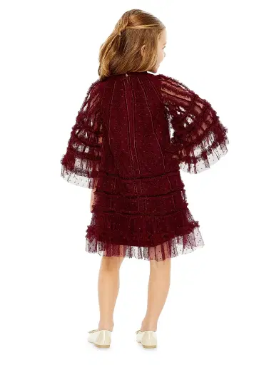 Mac Duggal Little Girl's & Girl's Velvet-Trimmed Ruffle Minidress - Crimson | Thumbnail 2 Mac Duggal Little Girl's & Girl's Velvet-Trimmed Ruffle Minidress - Crimson | Thumbnail 2