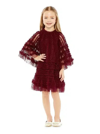 Mac Duggal Little Girl's & Girl's Velvet-Trimmed Ruffle Minidress - Crimson | Thumbnail 3 Mac Duggal Little Girl's & Girl's Velvet-Trimmed Ruffle Minidress - Crimson | Thumbnail 3
