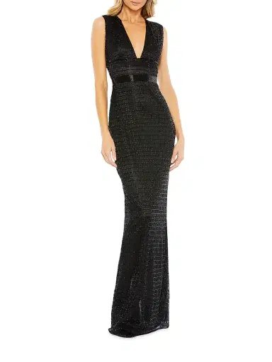 Mac Duggal Women's Beaded V-Neck Column Gown - Black - Size 16 | Thumbnail 1 Mac Duggal Women's Beaded V-Neck Column Gown - Black - Size 16 | Thumbnail 1
