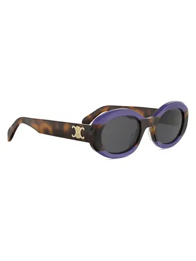 CELINE Women's TRIOMPHE 50MM Logo Oval sunglasses - Havana Purple Smoke | Thumbnail 8 CELINE Women's TRIOMPHE 50MM Logo Oval sunglasses - Havana Purple Smoke | Thumbnail 8