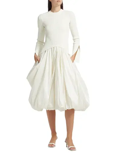 SIMKHAI Women's Kenlie Mixed-Media Bubble Skirt Midi-Dress - | Thumbnail 2 SIMKHAI Women's Kenlie Mixed-Media Bubble Skirt Midi-Dress - | Thumbnail 2
