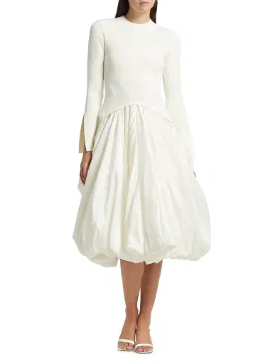 SIMKHAI Women's Kenlie Mixed-Media Bubble Skirt Midi-Dress - | Thumbnail 3 SIMKHAI Women's Kenlie Mixed-Media Bubble Skirt Midi-Dress - | Thumbnail 3