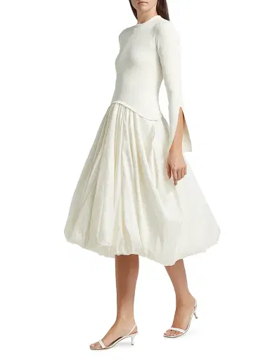 SIMKHAI Women's Kenlie Mixed-Media Bubble Skirt Midi-Dress - | Thumbnail 4 SIMKHAI Women's Kenlie Mixed-Media Bubble Skirt Midi-Dress - | Thumbnail 4