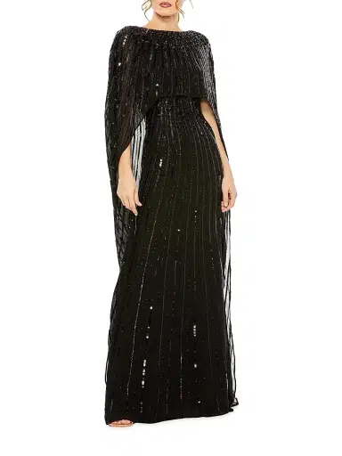 Mac Duggal Women's Sequined Column Cape Gown | Thumbnail 1 Mac Duggal Women's Sequined Column Cape Gown | Thumbnail 1