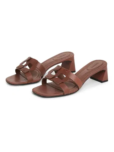 SIMKHAI Women's Monogram 50MM Leather Block-Heel Sandals - Sable | Thumbnail 2 SIMKHAI Women's Monogram 50MM Leather Block-Heel Sandals - Sable | Thumbnail 2