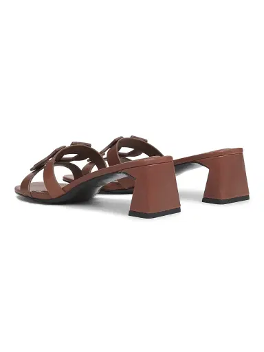 SIMKHAI Women's Monogram 50MM Leather Block-Heel Sandals - Sable | Thumbnail 3 SIMKHAI Women's Monogram 50MM Leather Block-Heel Sandals - Sable | Thumbnail 3