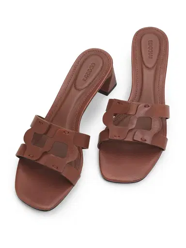 SIMKHAI Women's Monogram 50MM Leather Block-Heel Sandals - Sable | Thumbnail 4 SIMKHAI Women's Monogram 50MM Leather Block-Heel Sandals - Sable | Thumbnail 4