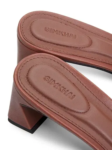 SIMKHAI Women's Monogram 50MM Leather Block-Heel Sandals - Sable | Thumbnail 5 SIMKHAI Women's Monogram 50MM Leather Block-Heel Sandals - Sable | Thumbnail 5