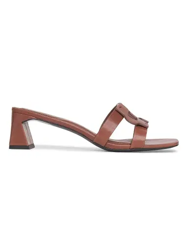 SIMKHAI Women's Monogram 50MM Leather Block-Heel Sandals - Sable | Thumbnail 1 SIMKHAI Women's Monogram 50MM Leather Block-Heel Sandals - Sable | Thumbnail 1