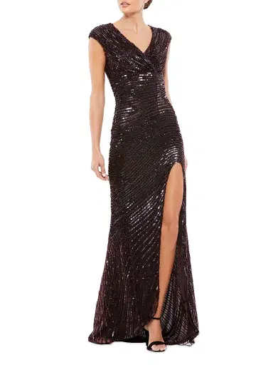 Mac Duggal Women's Sequined Cap-Sleeve Gown - Brown | Thumbnail 1 Mac Duggal Women's Sequined Cap-Sleeve Gown - Brown | Thumbnail 1
