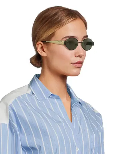 CELINE Women's Triomphe 54MM Oval Sunglasses - Gold Green | Thumbnail 3 CELINE Women's Triomphe 54MM Oval Sunglasses - Gold Green | Thumbnail 3