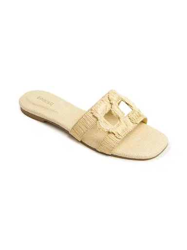 SIMKHAI Women's Monogram Raffia Flat Sandals - Natural | Thumbnail 2 SIMKHAI Women's Monogram Raffia Flat Sandals - Natural | Thumbnail 2