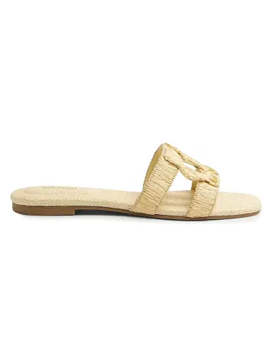 SIMKHAI Women's Monogram Raffia Flat Sandals - Natural | Thumbnail 1 SIMKHAI Women's Monogram Raffia Flat Sandals - Natural | Thumbnail 1