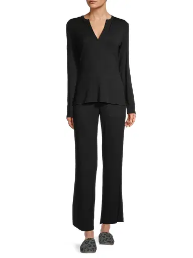Natori Women's Feathers Elements 2-Piece Jersey Crop Lounge Set - Black | Thumbnail 2 Natori Women's Feathers Elements 2-Piece Jersey Crop Lounge Set - Black | Thumbnail 2