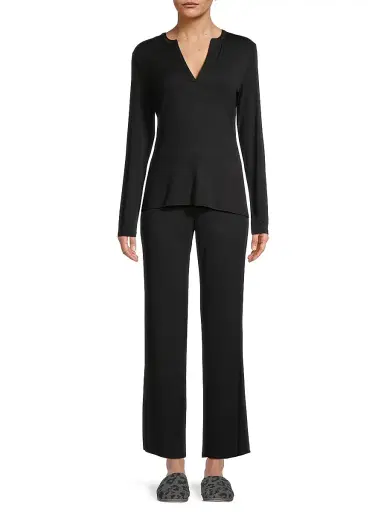 Natori Women's Feathers Elements 2-Piece Jersey Crop Lounge Set - Black | Thumbnail 3 Natori Women's Feathers Elements 2-Piece Jersey Crop Lounge Set - Black | Thumbnail 3