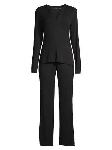 Natori Women's Feathers Elements 2-Piece Jersey Crop Lounge Set - Black | Thumbnail 1 Natori Women's Feathers Elements 2-Piece Jersey Crop Lounge Set - Black | Thumbnail 1