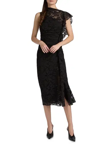 A.L.C. Women's Astrid Lace Ruched Midi-Dress - Black | Thumbnail 2 A.L.C. Women's Astrid Lace Ruched Midi-Dress - Black | Thumbnail 2