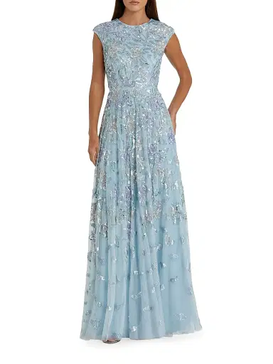 Mac Duggal Women's Evening Sequined Cap-Sleeve A-Line Gown - Ice Blue Multi - Size 16 | Thumbnail 1 Mac Duggal Women's Evening Sequined Cap-Sleeve A-Line Gown - Ice Blue Multi - Size 16 | Thumbnail 1