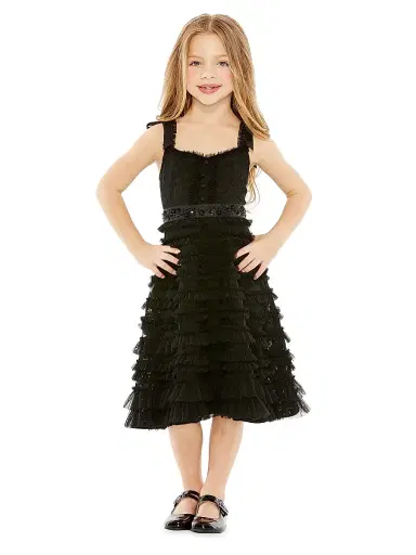 Mac Duggal Little Girl's & Girl's Beaded Bow Strap Ruffle Lace Dress - Black | Thumbnail 3 Mac Duggal Little Girl's & Girl's Beaded Bow Strap Ruffle Lace Dress - Black | Thumbnail 3