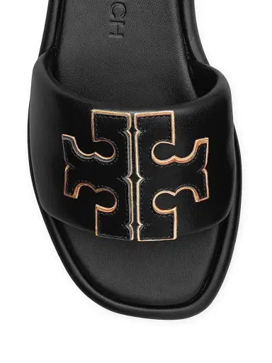 Tory Burch Women's Double-T Monogram Padded Leather Slide Sandals - Perfect Black | Thumbnail 3 Tory Burch Women's Double-T Monogram Padded Leather Slide Sandals - Perfect Black | Thumbnail 3