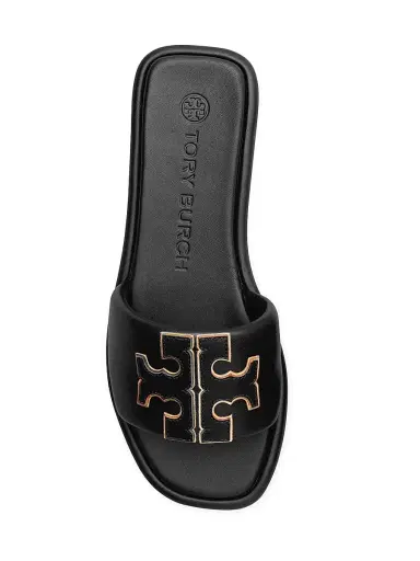Tory Burch Women's Double-T Monogram Padded Leather Slide Sandals - Perfect Black | Thumbnail 4 Tory Burch Women's Double-T Monogram Padded Leather Slide Sandals - Perfect Black | Thumbnail 4