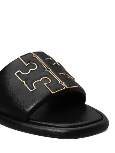 Tory Burch Women's Double-T Monogram Padded Leather Slide Sandals - Perfect Black | Thumbnail 5 Tory Burch Women's Double-T Monogram Padded Leather Slide Sandals - Perfect Black | Thumbnail 5