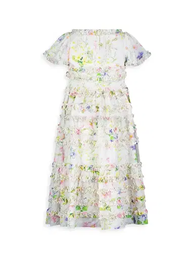Mac Duggal Little Girl's & Girl's Ruffle Floral Dress - White Multi | Thumbnail 2 Mac Duggal Little Girl's & Girl's Ruffle Floral Dress - White Multi | Thumbnail 2