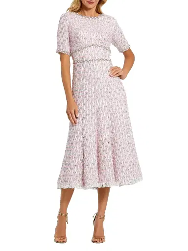 Mac Duggal Women's Beaded Tweed Midi-Dress - Pink Multi - Size 14 | Thumbnail 1 Mac Duggal Women's Beaded Tweed Midi-Dress - Pink Multi - Size 14 | Thumbnail 1
