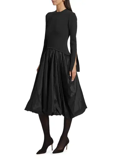 SIMKHAI Women's Kenlie Mixed-Media Bubble Skirt Midi-Dress - Black | Thumbnail 4 SIMKHAI Women's Kenlie Mixed-Media Bubble Skirt Midi-Dress - Black | Thumbnail 4