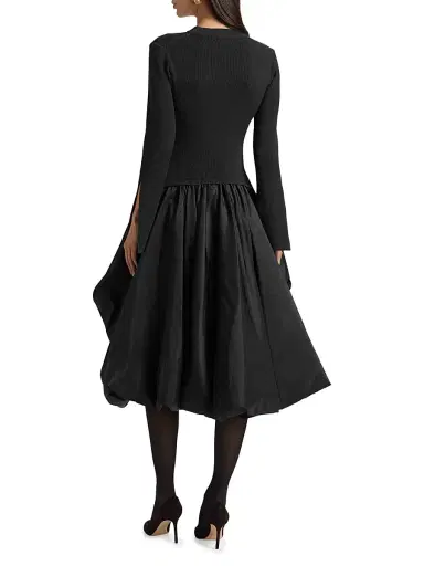 SIMKHAI Women's Kenlie Mixed-Media Bubble Skirt Midi-Dress - Black | Thumbnail 5 SIMKHAI Women's Kenlie Mixed-Media Bubble Skirt Midi-Dress - Black | Thumbnail 5
