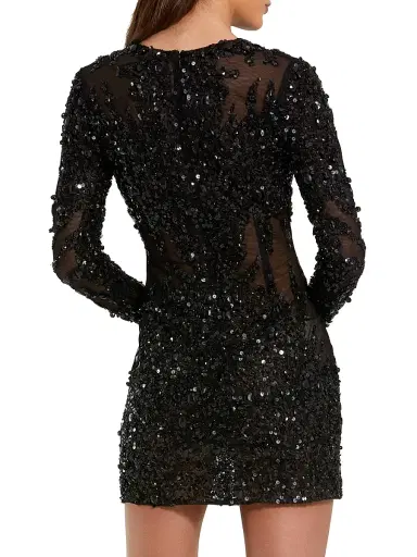 Mac Duggal Women's Sheer Sequined Minidress - Black - Size 12 | Thumbnail 3 Mac Duggal Women's Sheer Sequined Minidress - Black - Size 12 | Thumbnail 3