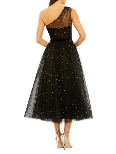 Mac Duggal Women's Embellished Tulle One-Shoulder Midi-Ballgown - Black - Size 14 | Thumbnail 2 Mac Duggal Women's Embellished Tulle One-Shoulder Midi-Ballgown - Black - Size 14 | Thumbnail 2