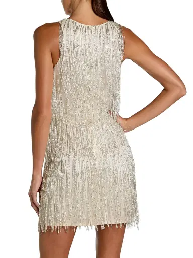 Mac Duggal Women's Beaded Fringe Body-Con Minidress - Beige Silver - Size 12 | Thumbnail 3 Mac Duggal Women's Beaded Fringe Body-Con Minidress - Beige Silver - Size 12 | Thumbnail 3