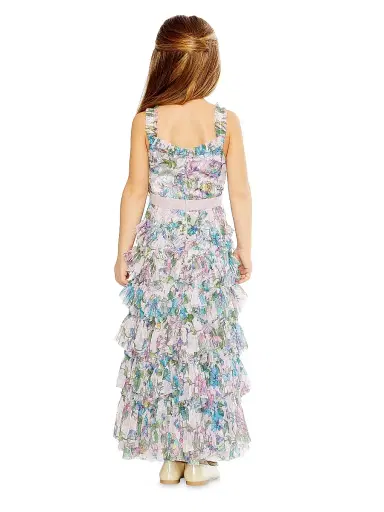 Mac Duggal Little Girl's & Girl's Sleeveless Tiered Ruffle Gown | Thumbnail 2 Mac Duggal Little Girl's & Girl's Sleeveless Tiered Ruffle Gown | Thumbnail 2